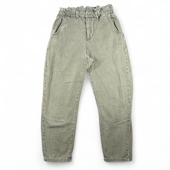 Zara Denim - ZARA Women 6 Paperbag High Rise Baggy Barrel Leg Jeans Pant Gorpcore Olive Green